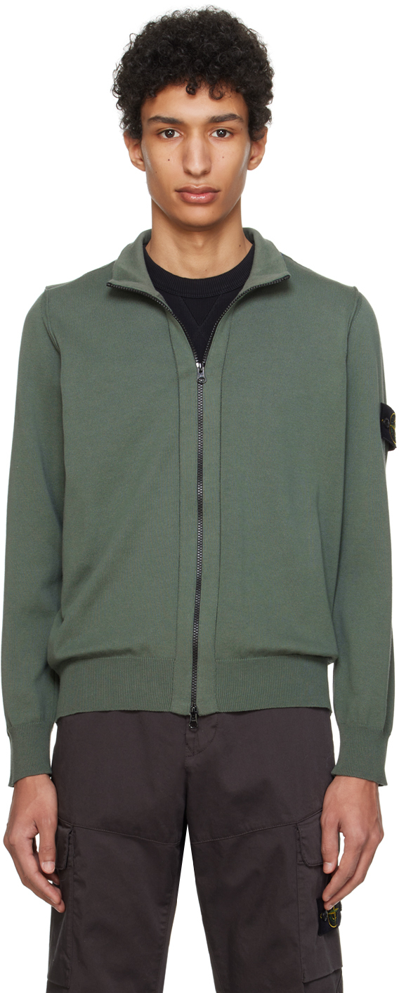 Green Rolled Edge Cardigan by Stone Island on Sale