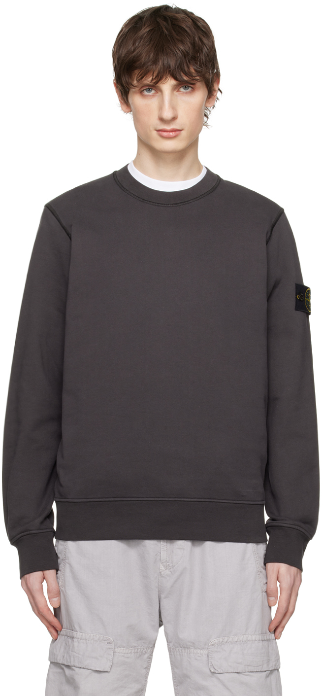 Stone Island Gray Patch Sweashirt In V0065 Charcoal