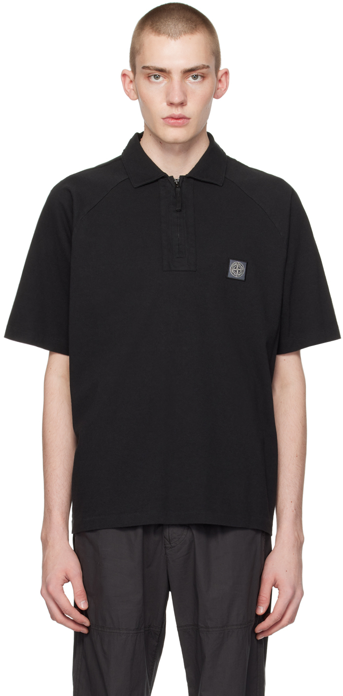 Shop Stone Island Black Zip Polo In V0029 Black