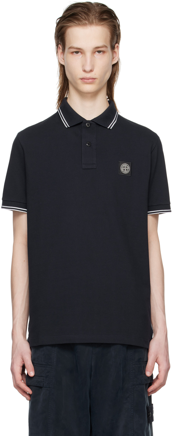 Shop Stone Island Navy Patch Polo In A0020 Navy Blue