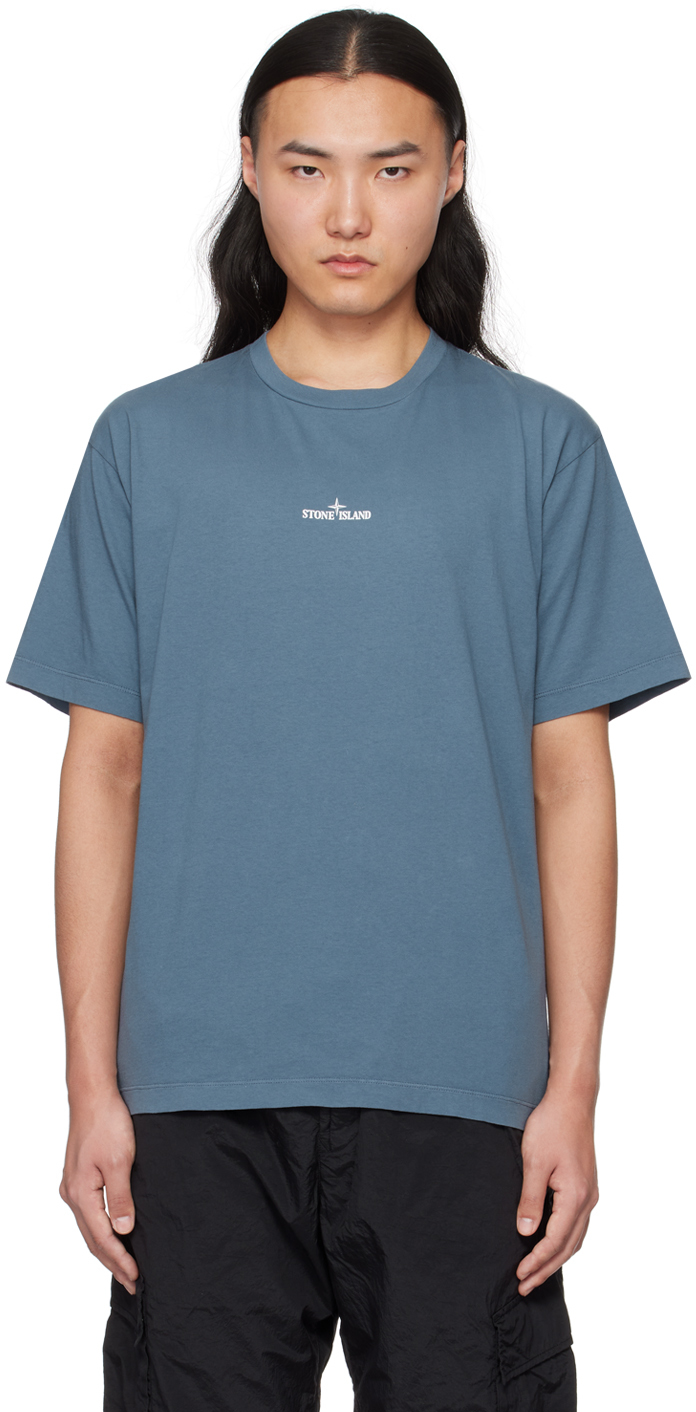 Shop Stone Island Blue Printed T-shirt In V0024 Dark Blue