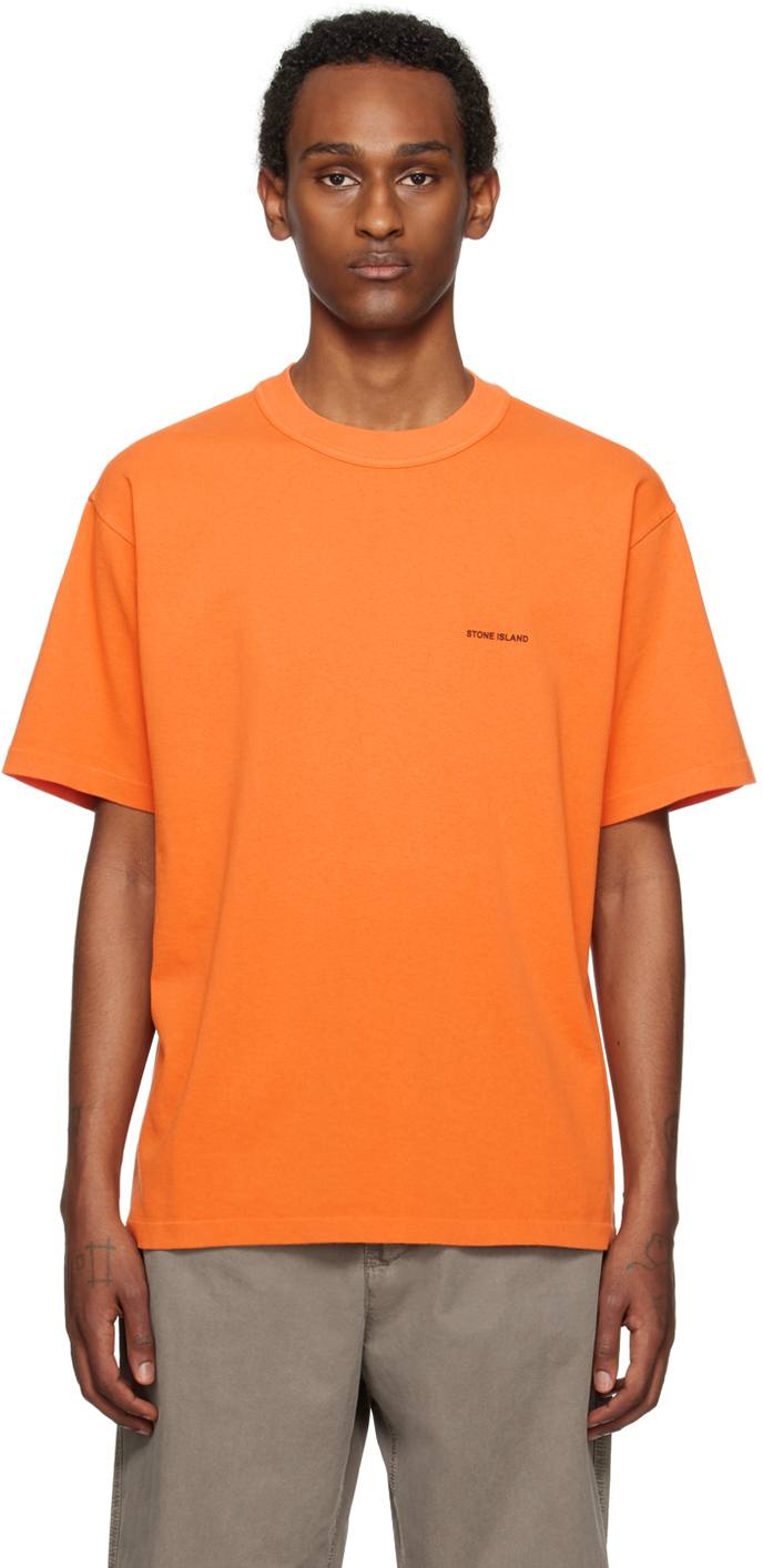 Stone Island: Orange Bonded T-Shirt | SSENSE