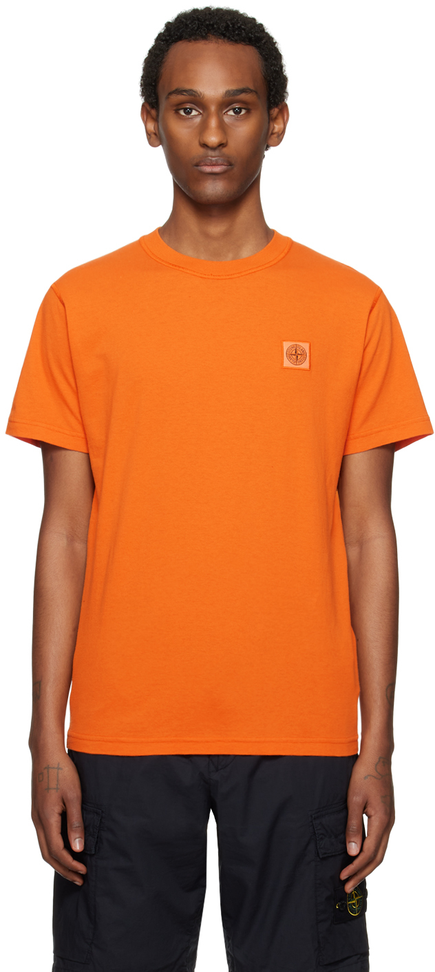 Stone Island Orange Fissato Garment-Dyed T-Shirt