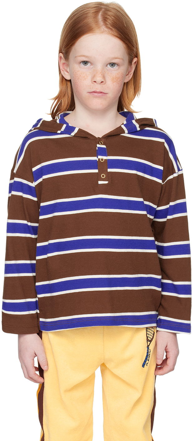 Mini Rodini Striped Cotton Hoodie In Brown
