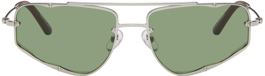 Eckhaus Latta Ssense Exclusive Silver 'the Speed' Sunglasses In Silver/green