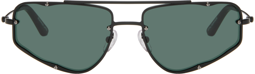 Eckhaus Latta Ssense Exclusive Black 'the Speed' Sunglasses In Satin Black/teal