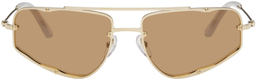 Eckhaus Latta Ssense Exclusive Gold 'the Speed' Sunglasses In Gold/light Brown