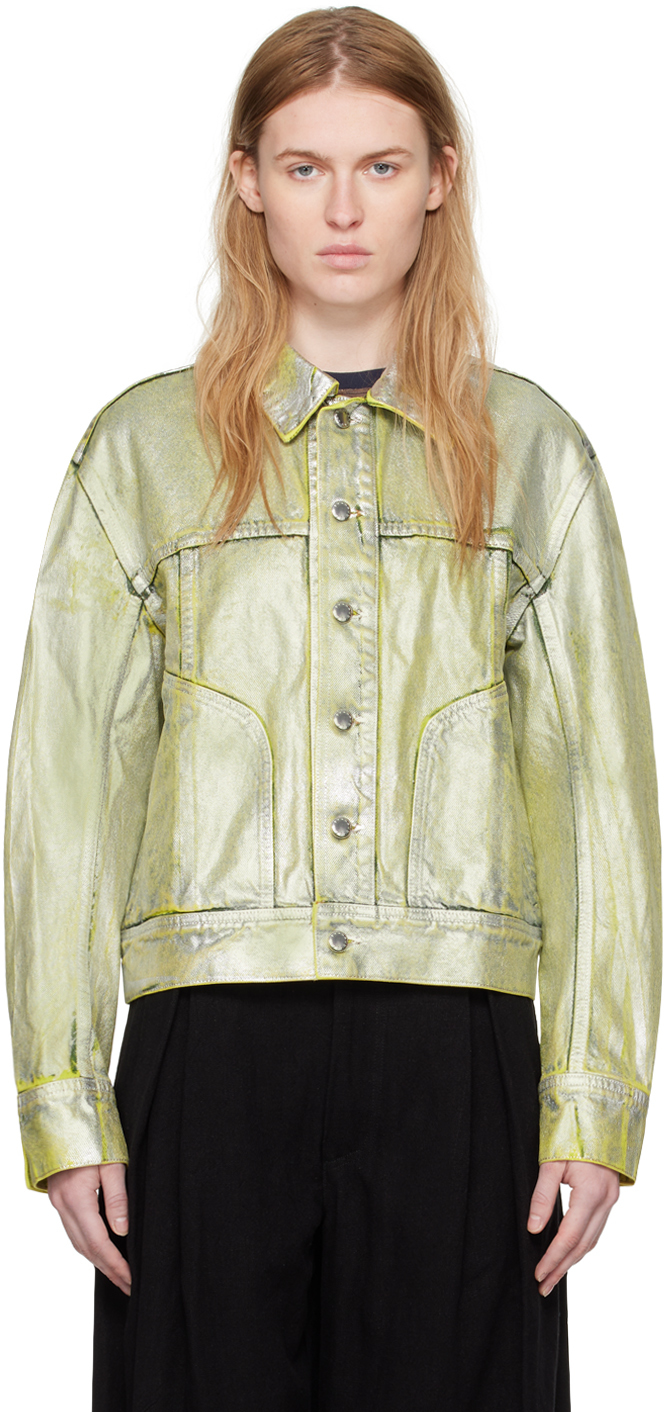 Shop Eckhaus Latta Silver & Yellow El Denim Jacket In Sterling