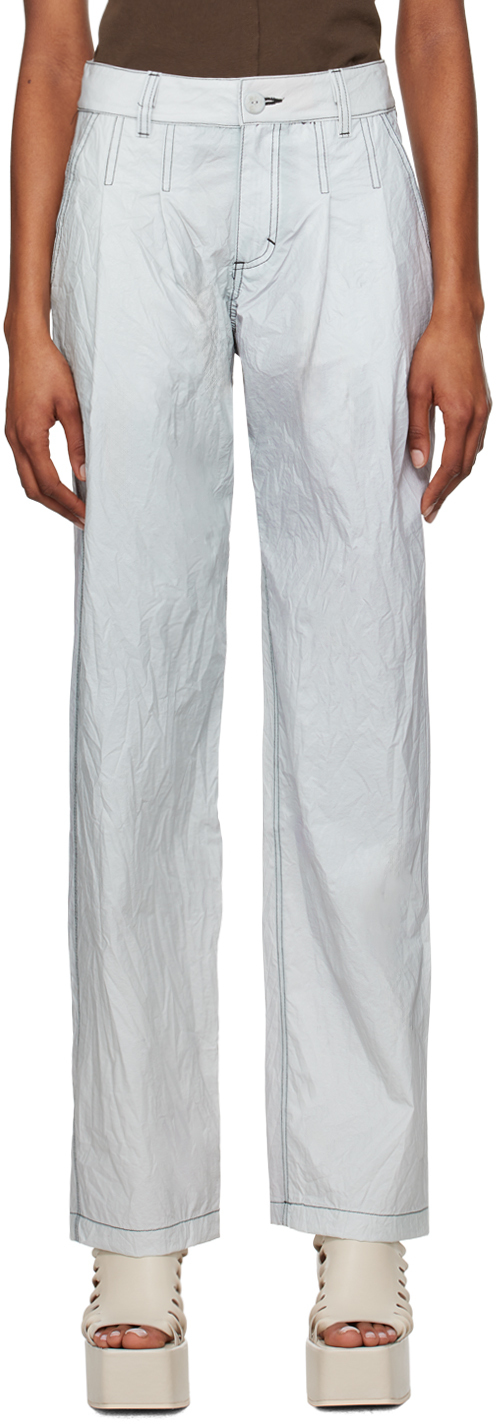 Eckhaus Latta Gray Pleated Trousers In Sky