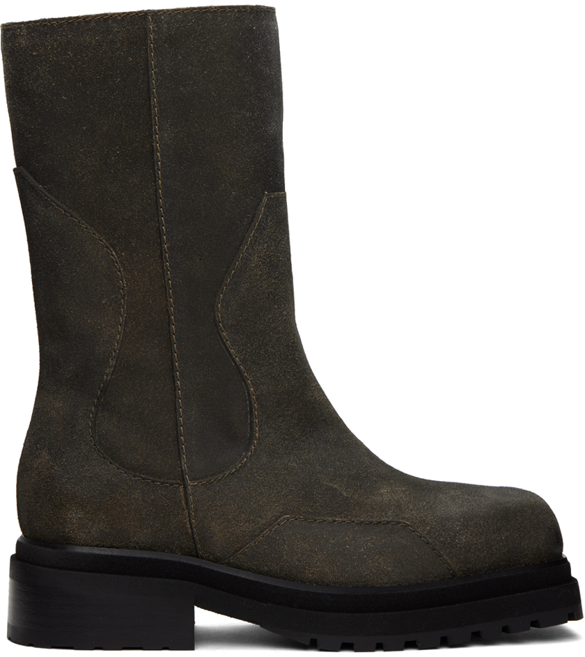 Eckhaus Latta Brown Stacked Boots In Grey Split Leather
