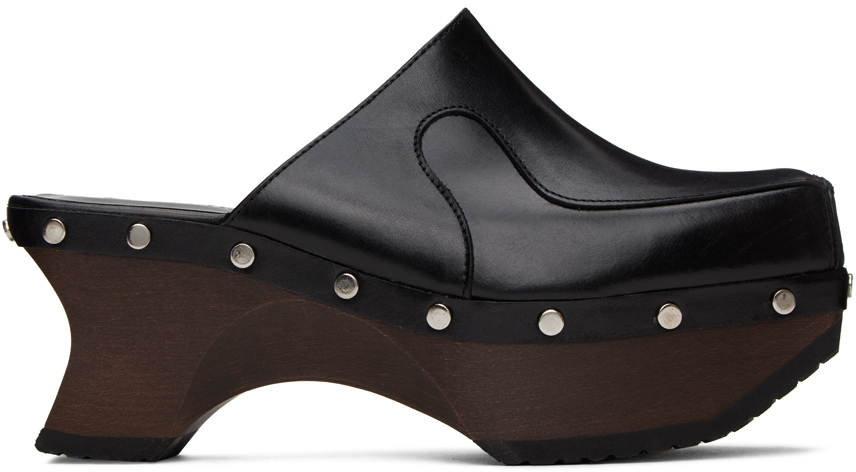 Eckhaus Latta 雕塑感高跟穆勒鞋 In Wood Mule - Black Leather