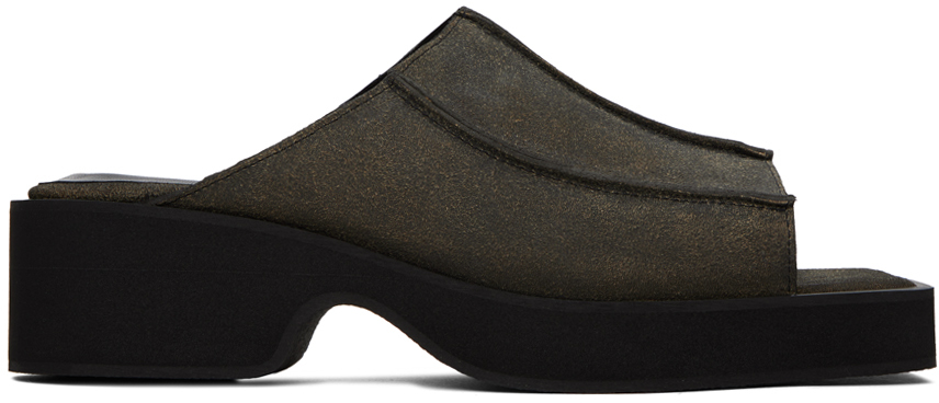 Shop Eckhaus Latta Gray Frame Sandals In Grey Split Leather