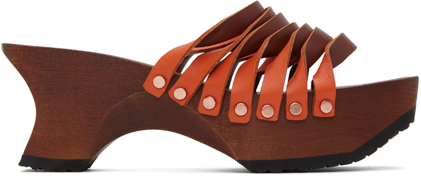 Eckhaus Latta Brown Wood Sandals In Dark Brown Mix