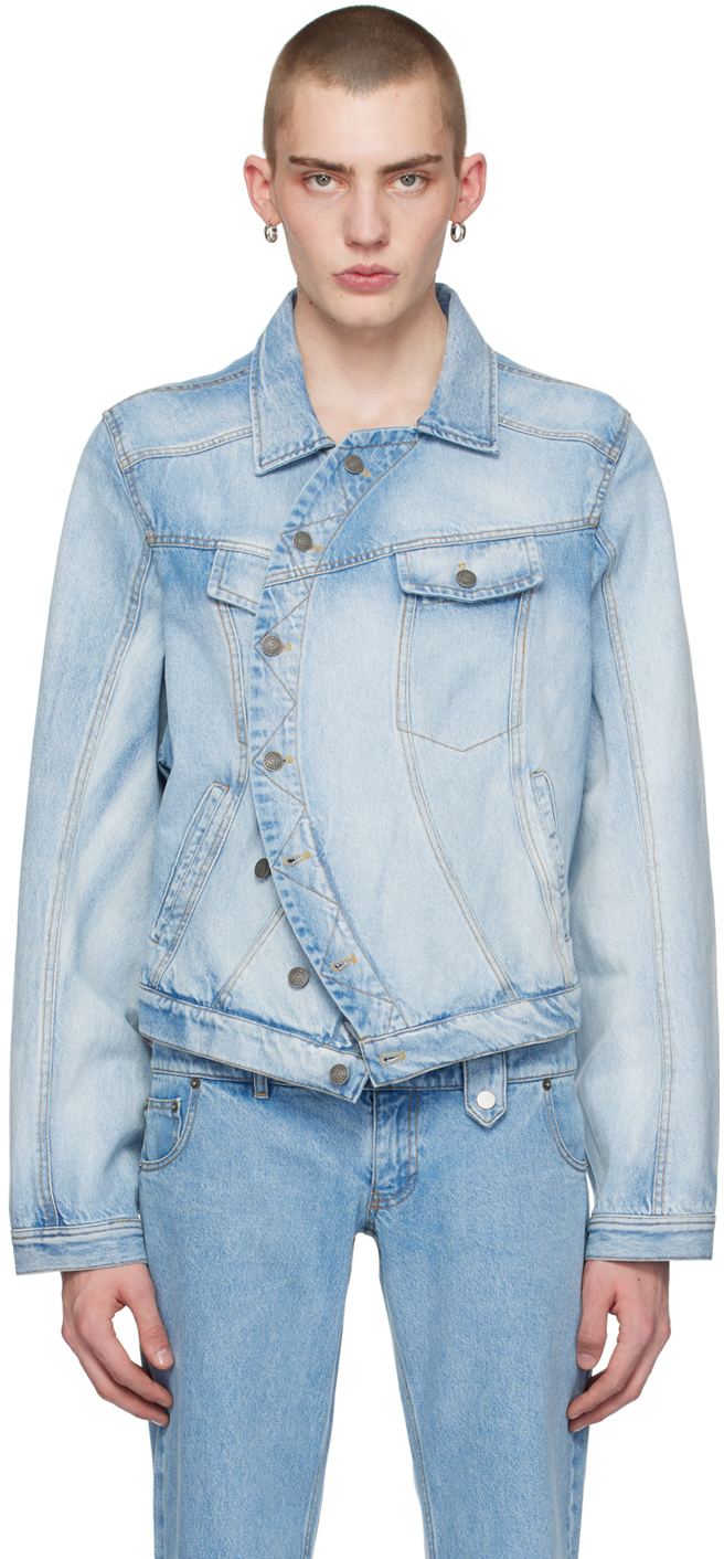 EGONlab: Blue Wrapped Denim Jacket | SSENSE