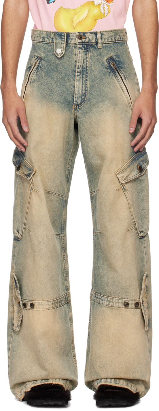 Beige Cargo Pocket Jeans