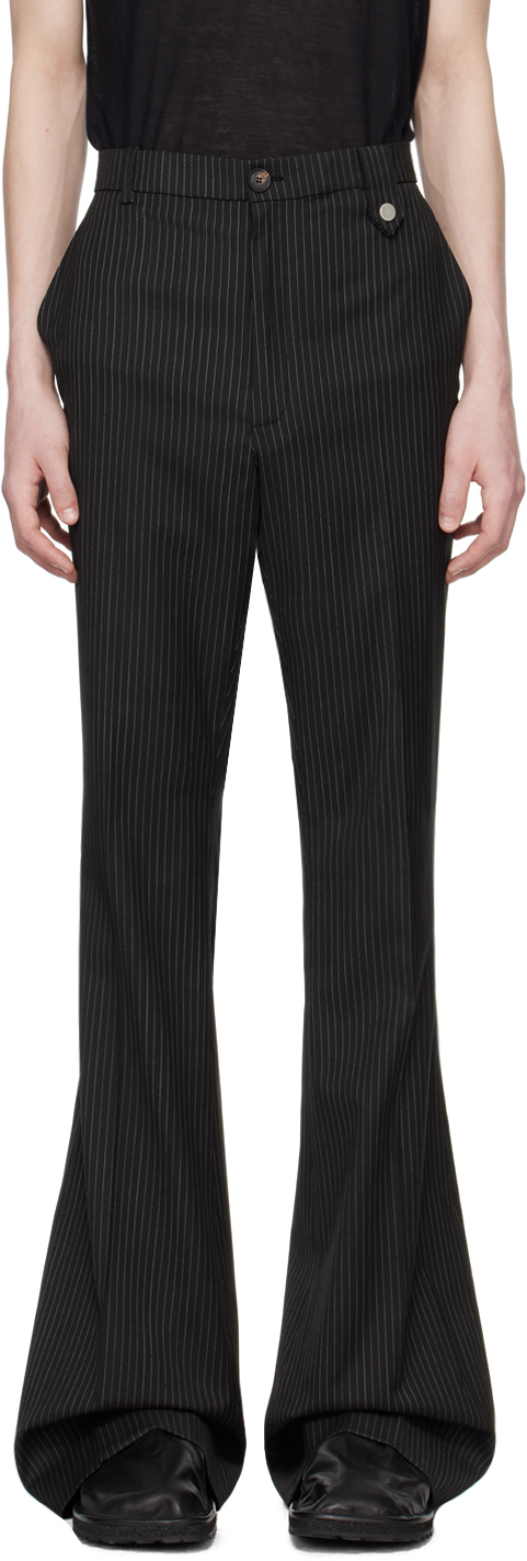 Shop Egonlab Black Sami Trousers In Black Stripes