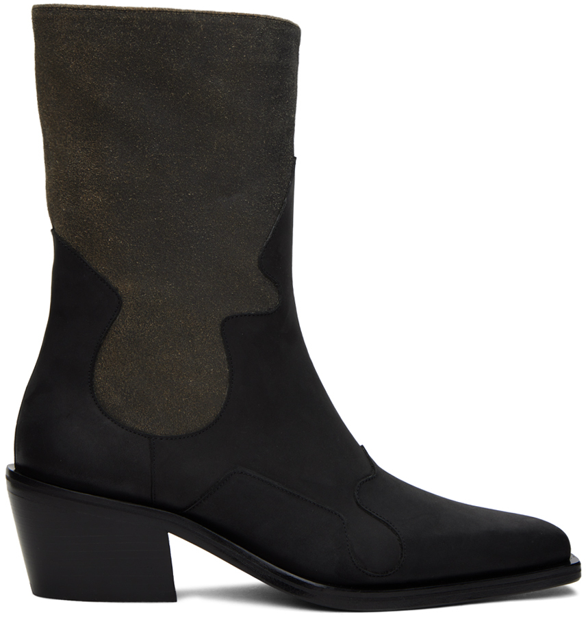 Eckhaus Latta Black & Gray Cowboy Split Leather Boots In Grey