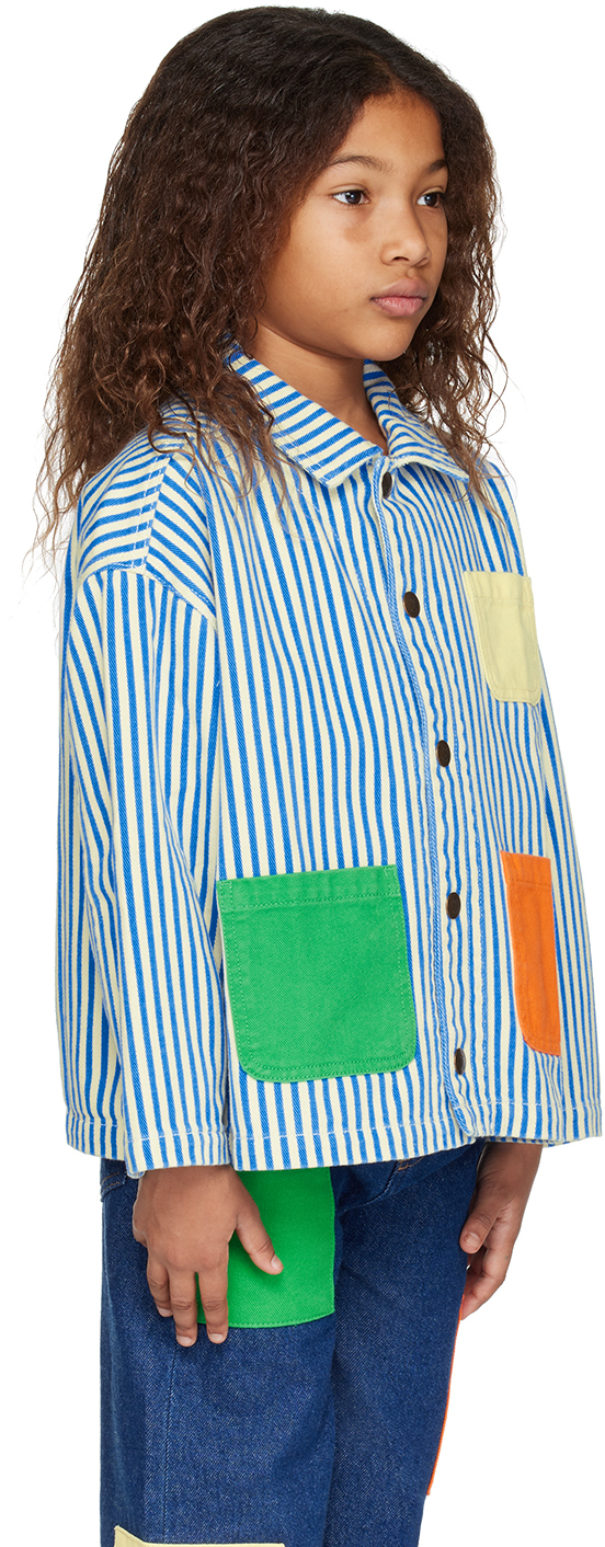 BOBO CHOSES KIDS BLUE & WHITE COLOR BLOCK DENIM JACKET