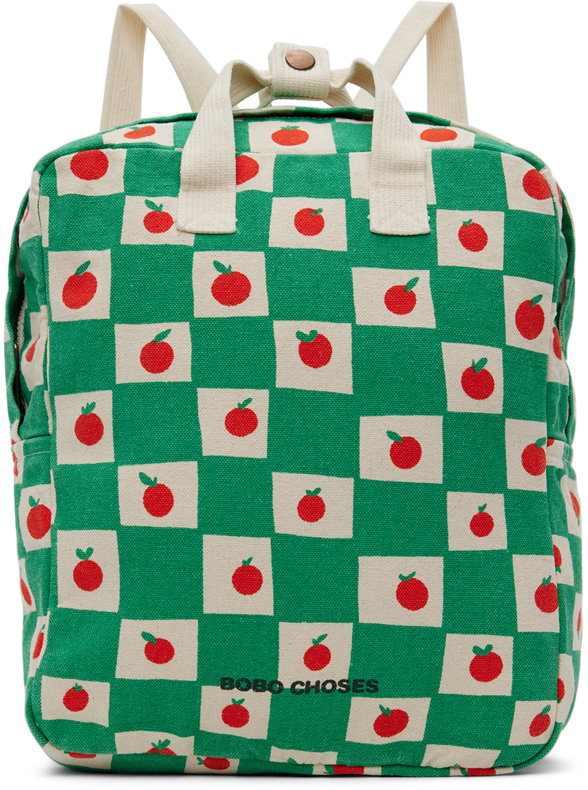 Bobo Choses Kids Green Tomato All Over School Backpack In Offwhite