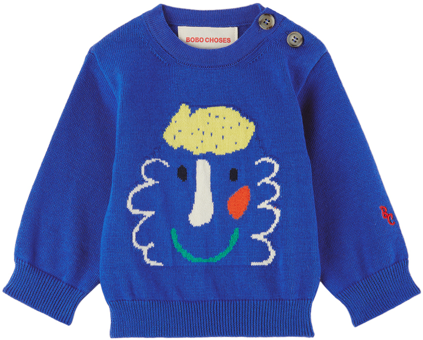 Bobo Choses Baby Blue Happy Mask Sweater
