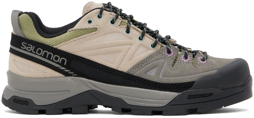 Gray & Khaki X-Alp Leather Sneakers by Salomon on Sale