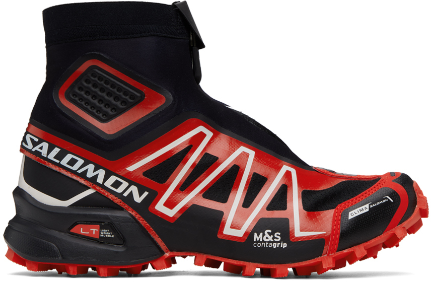 Shop Salomon Black & Red Snowcross Sneakers In Black/fiery Red/vani