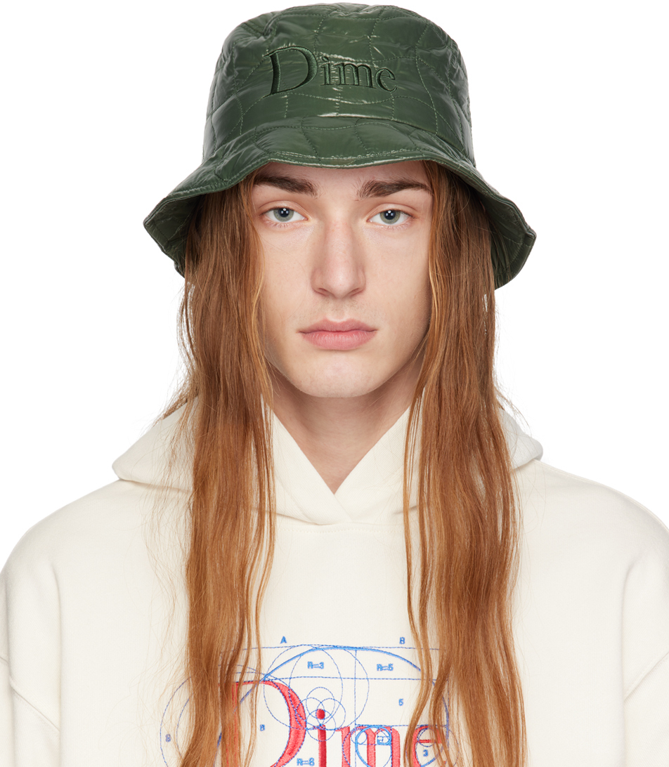 Dime Khaki Quilted Outline Bucket Hat In Army