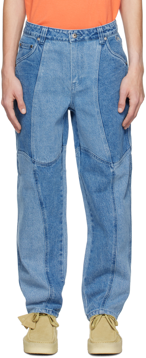 Dime Blue Blocked Jeans In Blue Washed