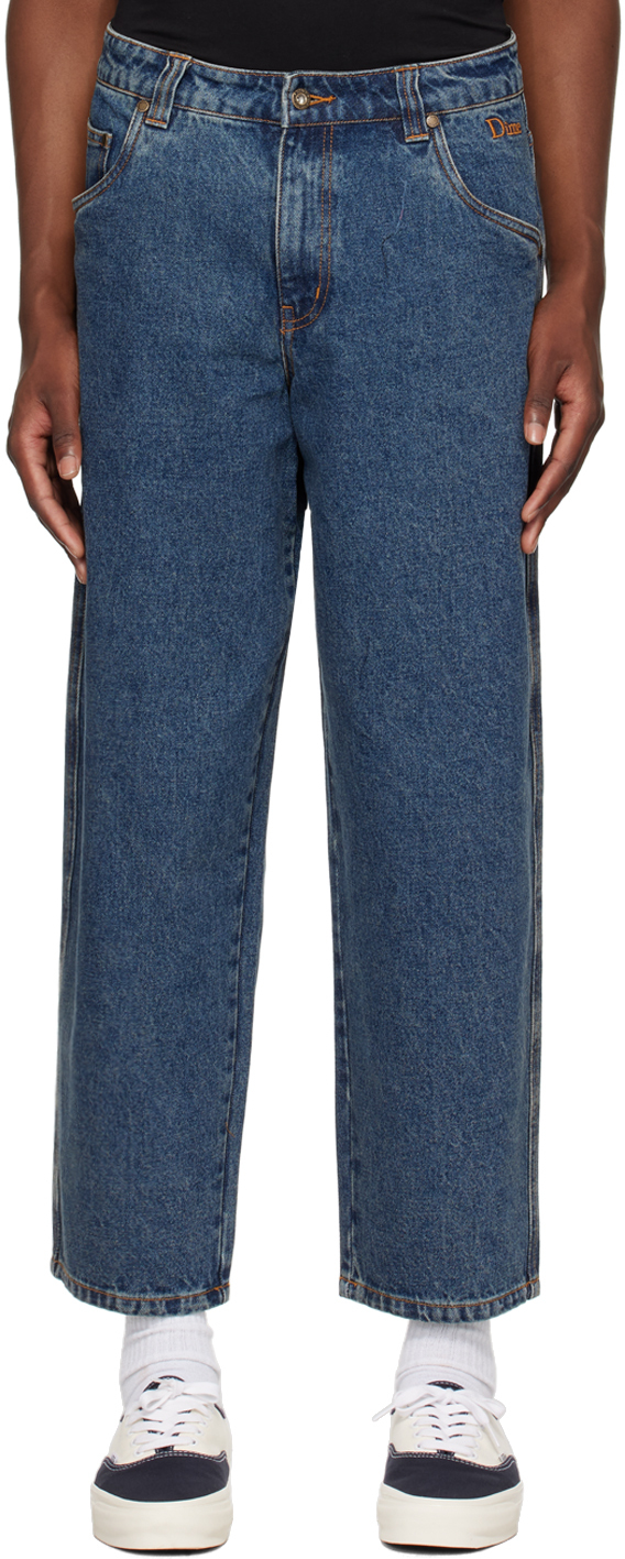 Shop Dime Blue Classic Baggy Jeans In Stone Washed