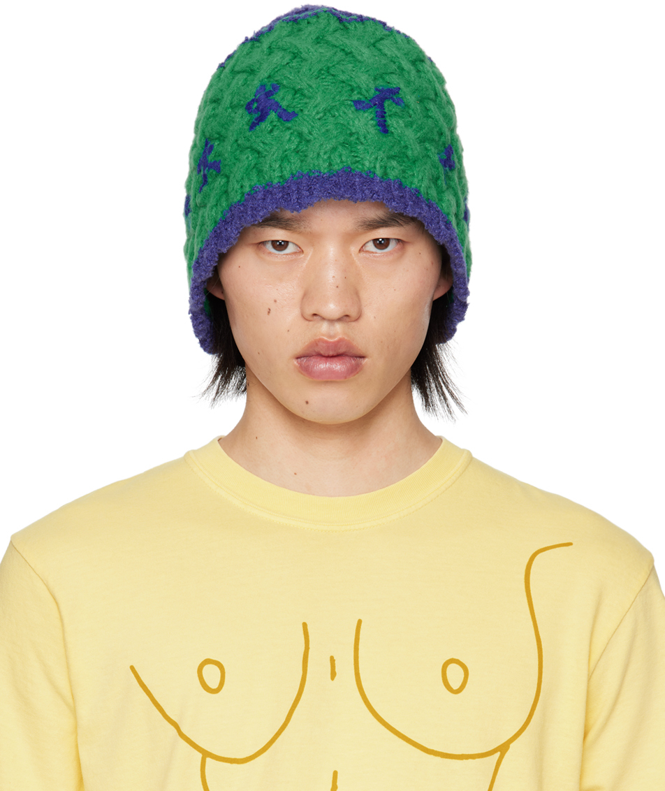 Blue & Green Running Man Crochet Hat