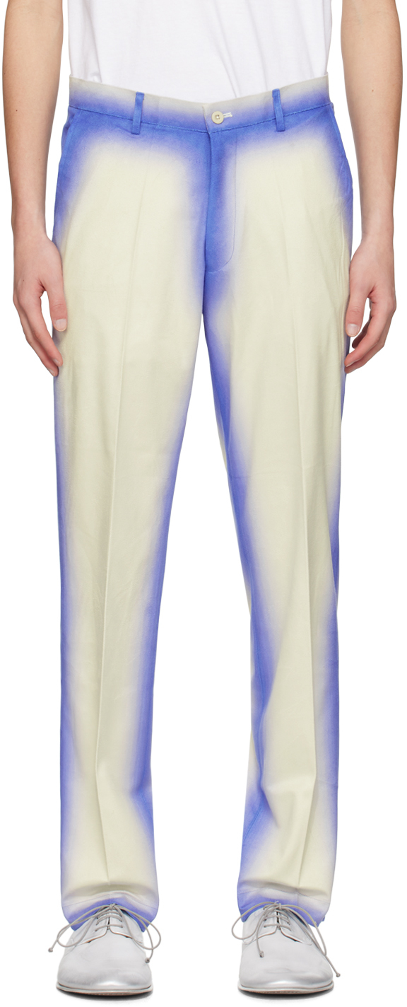 Blue & White Gradient Faux-Leather Trousers