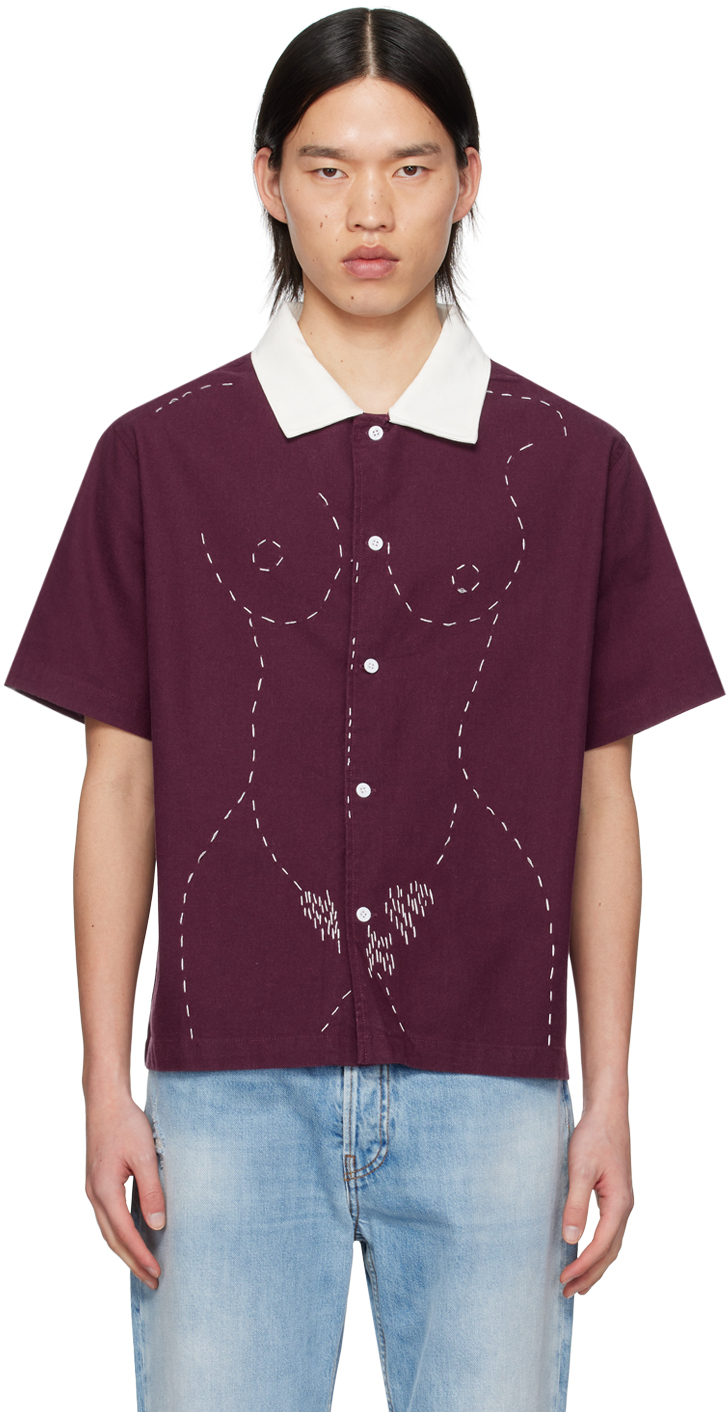 Burgundy Embroidered Figure Shirt