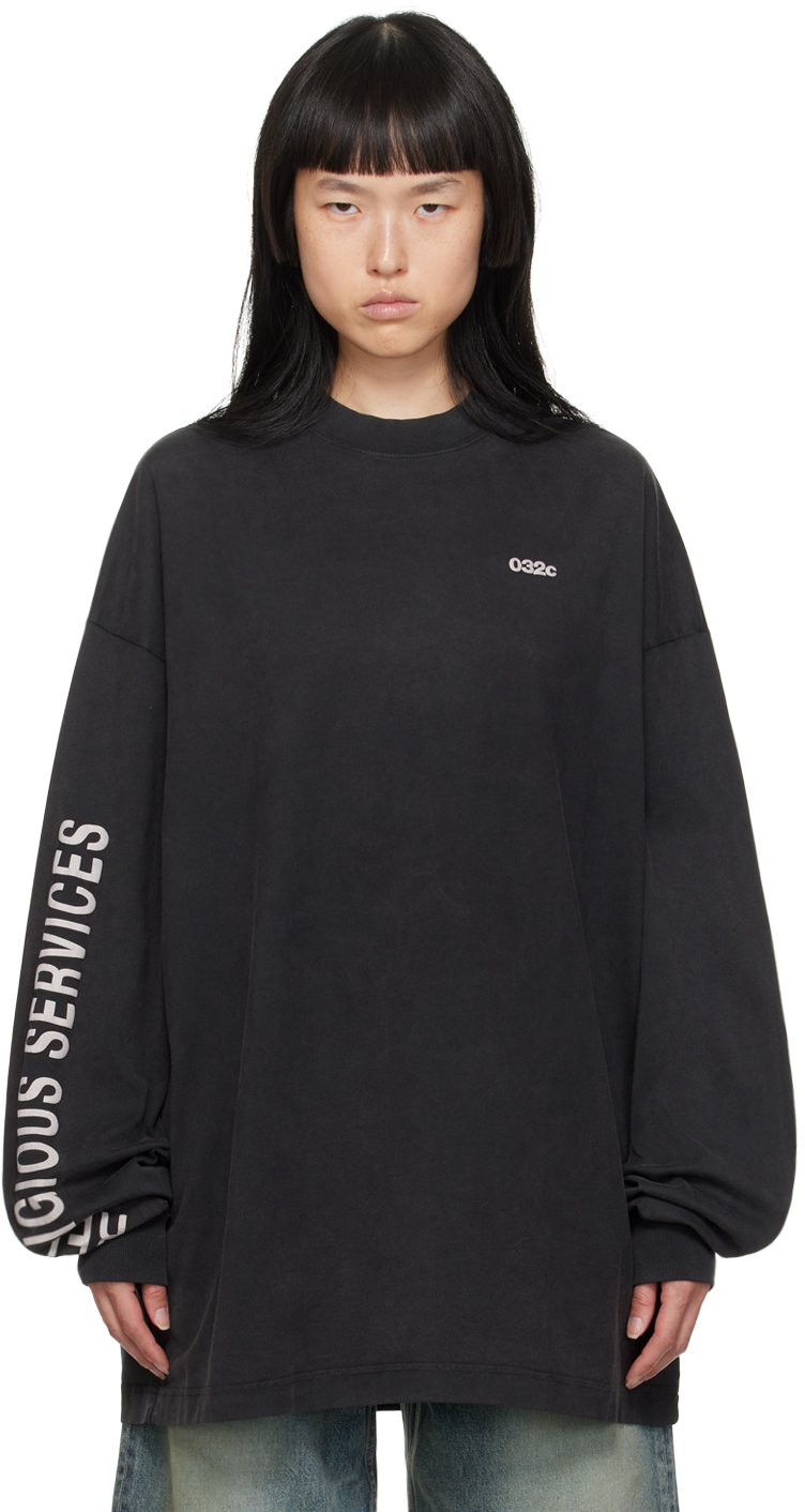 SSENSE XX Black Long Sleeve 'Religious Services' T-Shirt