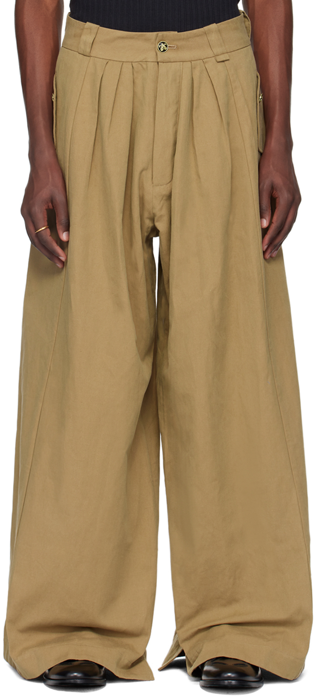 Shop Willy Chavarria Beige Wide-leg Trousers In Khaki