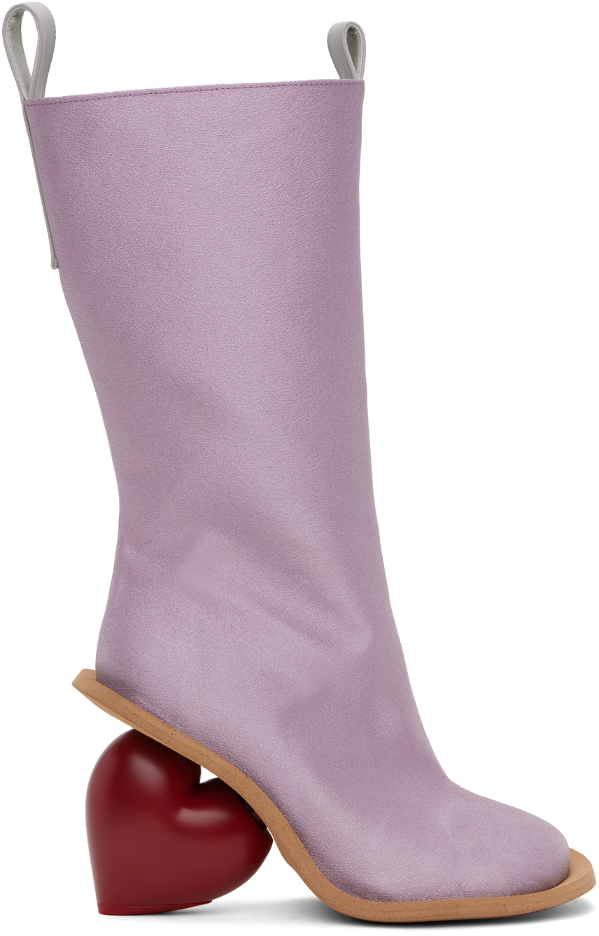 Yume Yume Purple Love Boots In Lilac Silk / Red