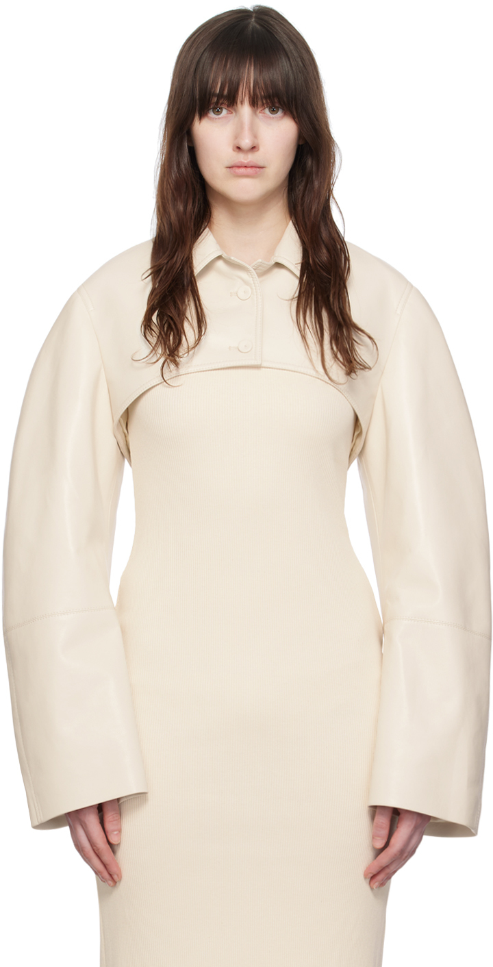 Shop Nanushka Off-white Brisia Leather Jacket In Creme