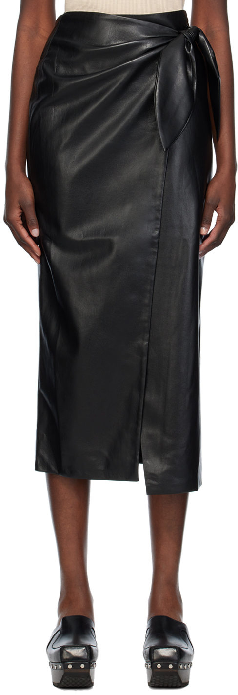 Black Carola Vegan Leather Midi Skirt