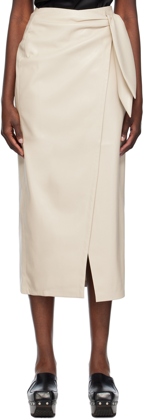 Beige Carola Vegan Leather Midi Skirt