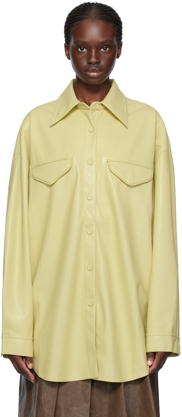 Shop Nanushka Yellow Kaysa Vegan Leather Shirt In Lemongrass