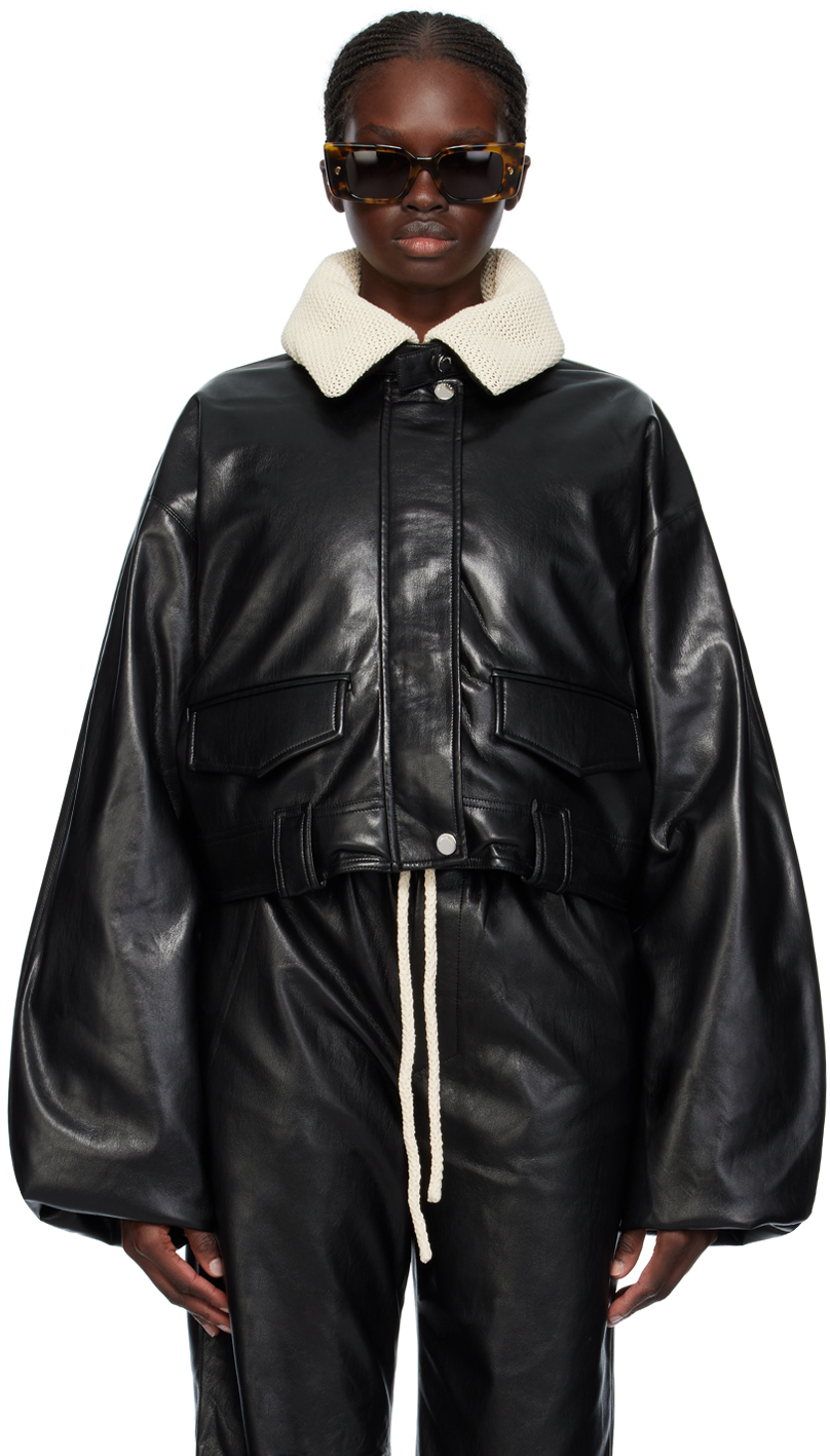 Black Hollie Vegan Leather Down Bomber Jacket