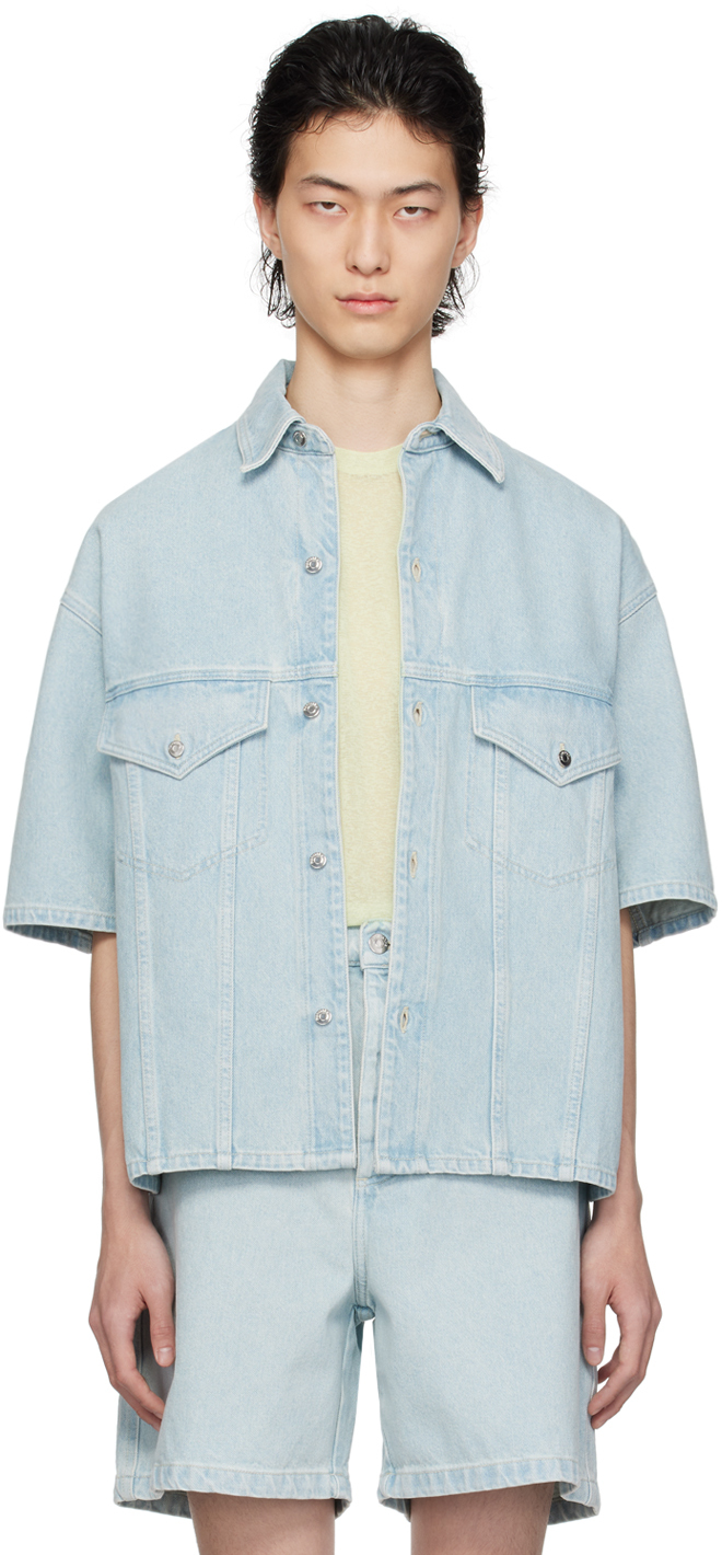 Shop Nanushka Blue Jorge Denim Shirt In Sun Bleach