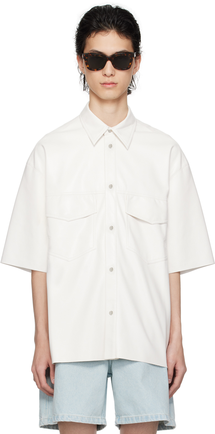 Shop Nanushka White Mance Vegan Leather Shirt