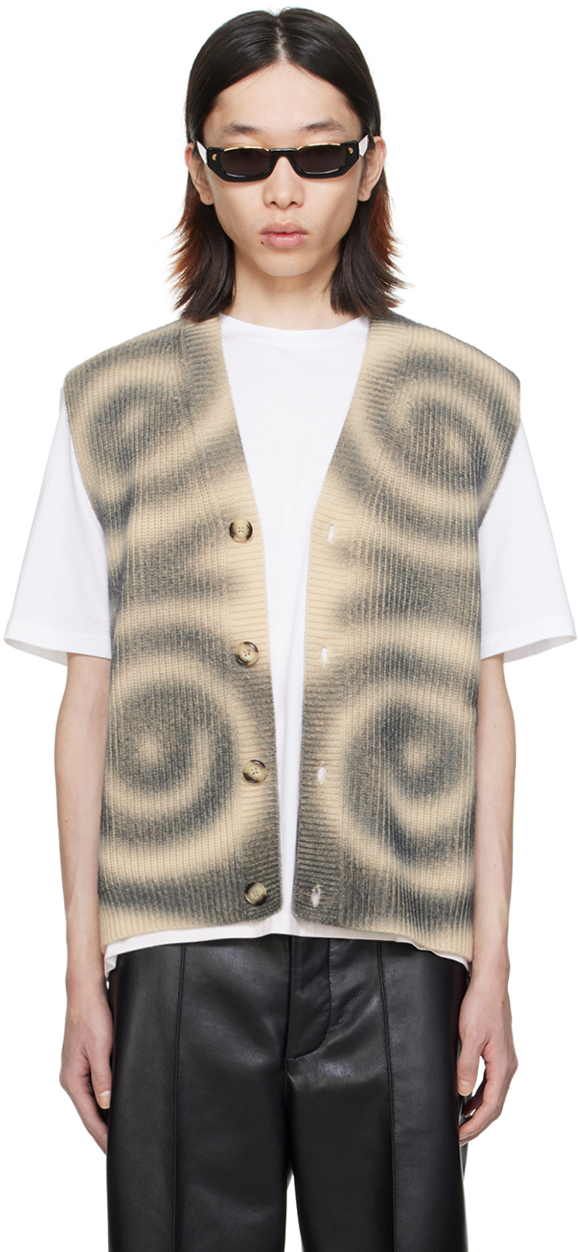 Nanushka Men's Terence Spiral Wool-blend Sweater Vest In Spiral Creme Black