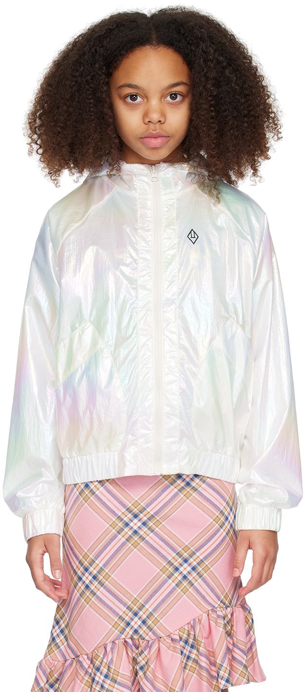 The Animals Observatory Kids White Fox Track Jacket In Iridescente
