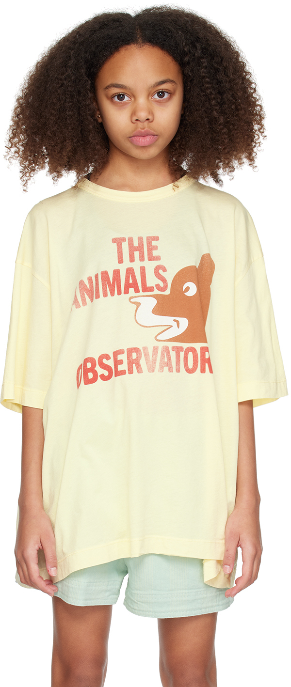 The Animals Observatory Kids Yellow Rooster T-shirt In Soft Yellow