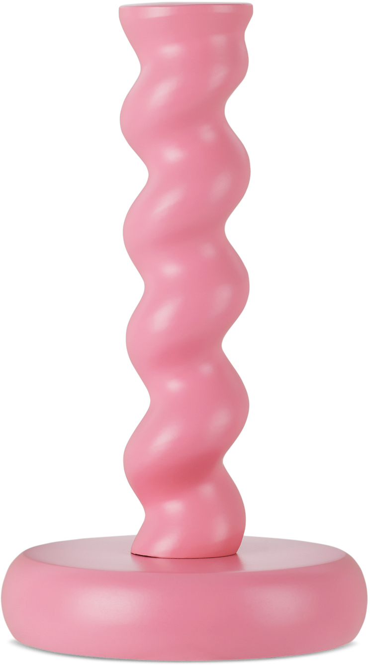 Polspotten Pink Twister M Candle Holder In Light Pink