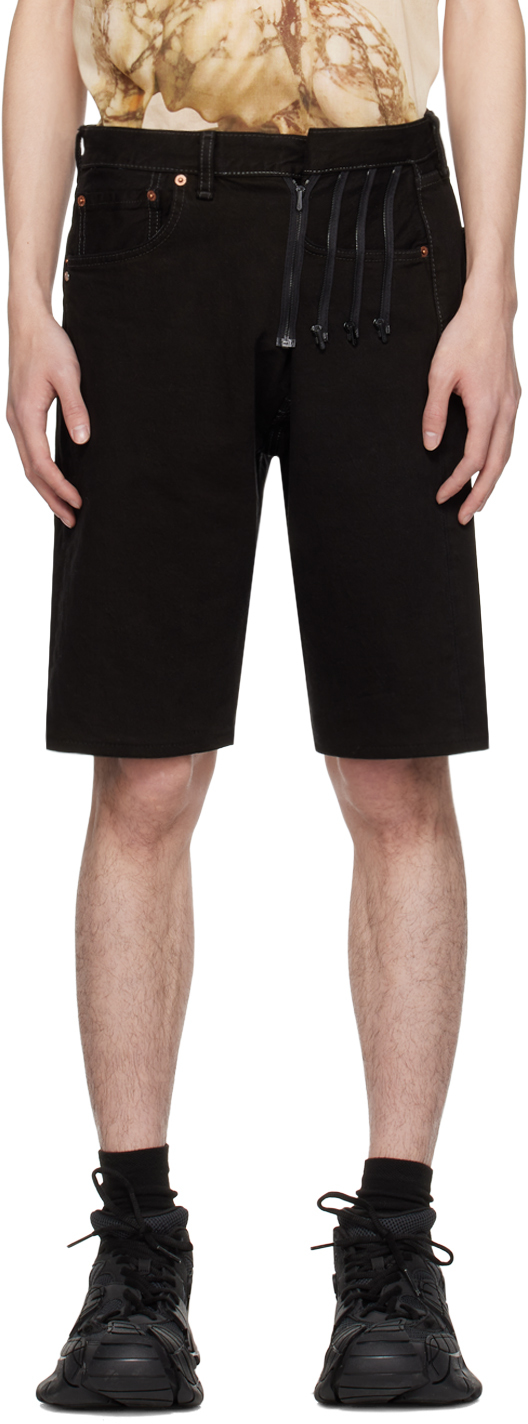 Black Upcycled Denim Shorts