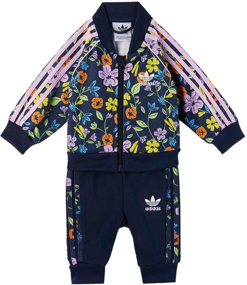 Adidas Originals Baby Navy Floral Sst Tracksuit In Night Indigo / Multi