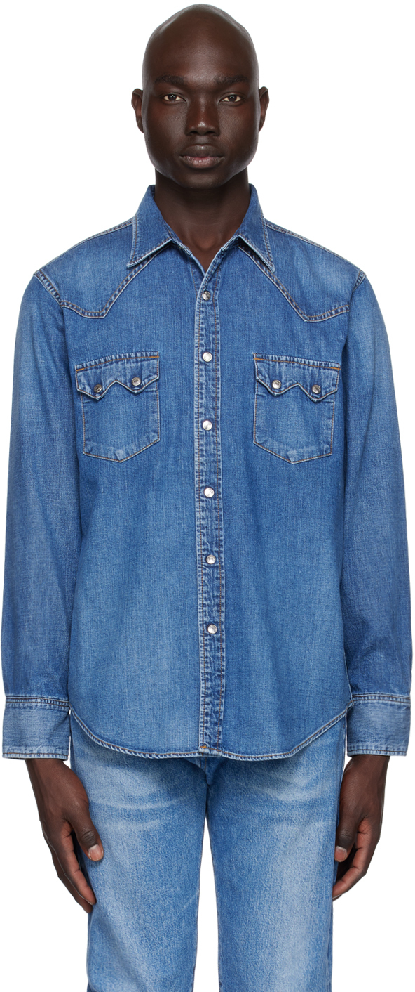The Letters Blue Classic Western Denim Shirt In Stds0001a