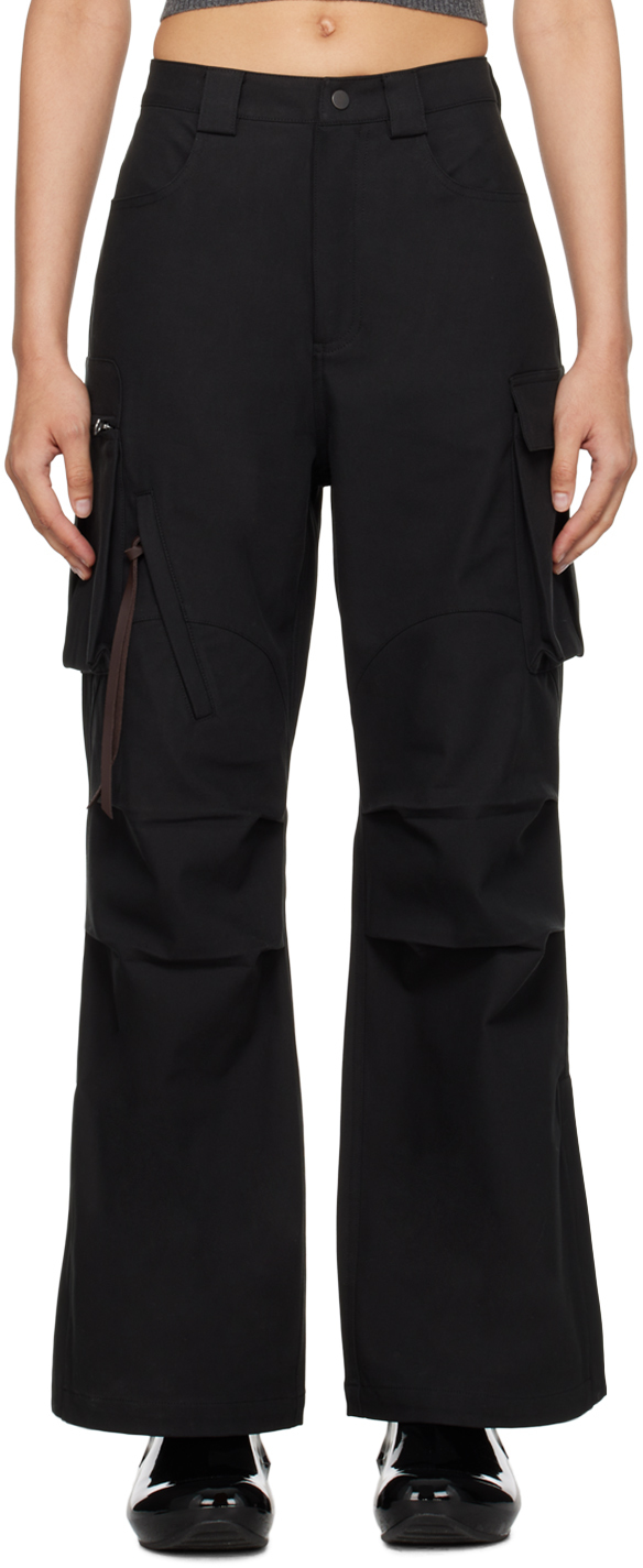 Black Slit-Hem Cargo Pants